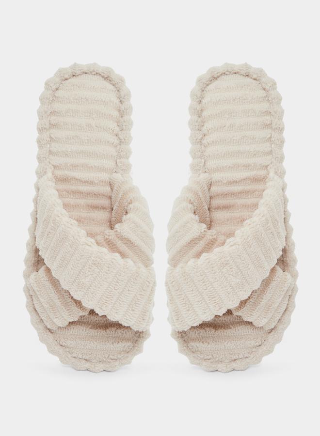 Styli Women Beige Crisscross Bedroom Slippers - Image 5